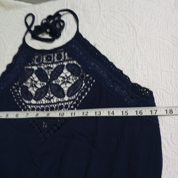 American Eagle Outfitters Lace Detail Navy Blue Halter Romper Shorts Size L Wome - Picture 8 of 10